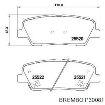 Колодки гальмові задні, дискові P30081 Brembo