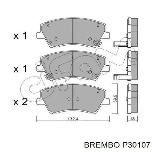 Купити P30107 Brembo Колодки гальмівні передні, дискові