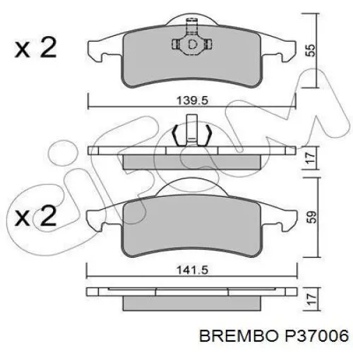 Задні дискові колодки Brembo P37006
