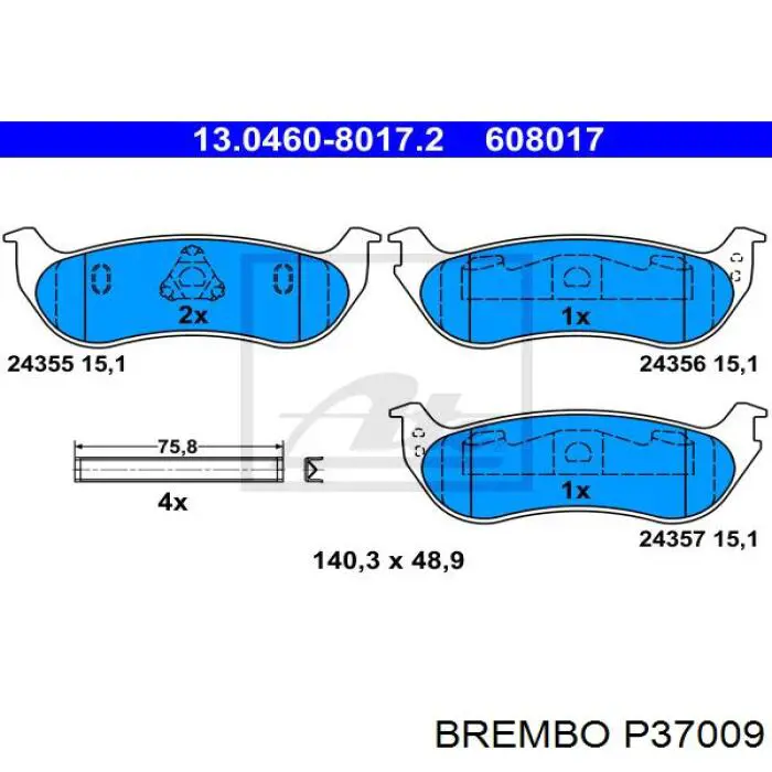 Купити P37009 Brembo Задні колодки