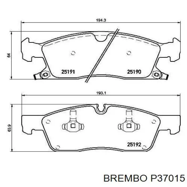 P37015 Brembo колодки гальмівні передні, дискові
