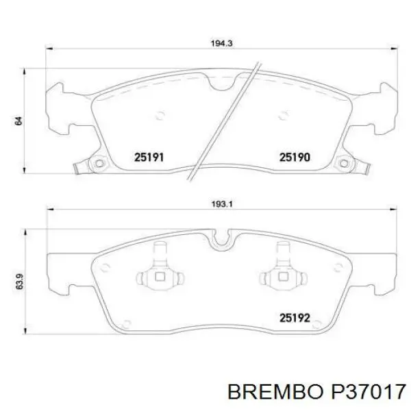 Колодки гальмівні передні, дискові P37017 Brembo