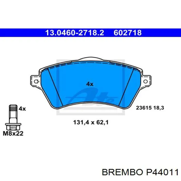 P44011 Brembo колодки гальмівні передні, дискові
