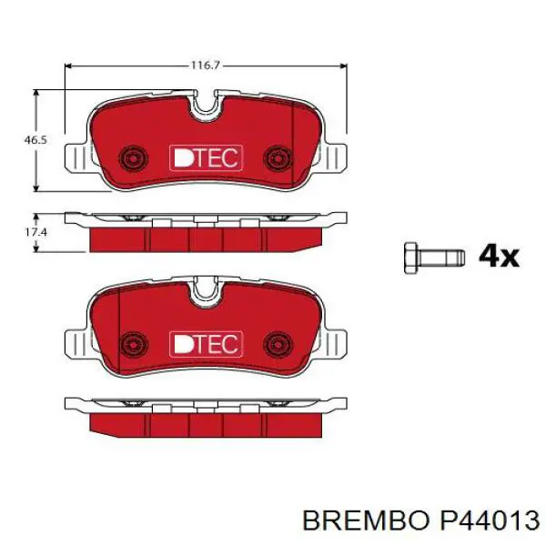 P44013 Brembo колодки гальмові задні, дискові