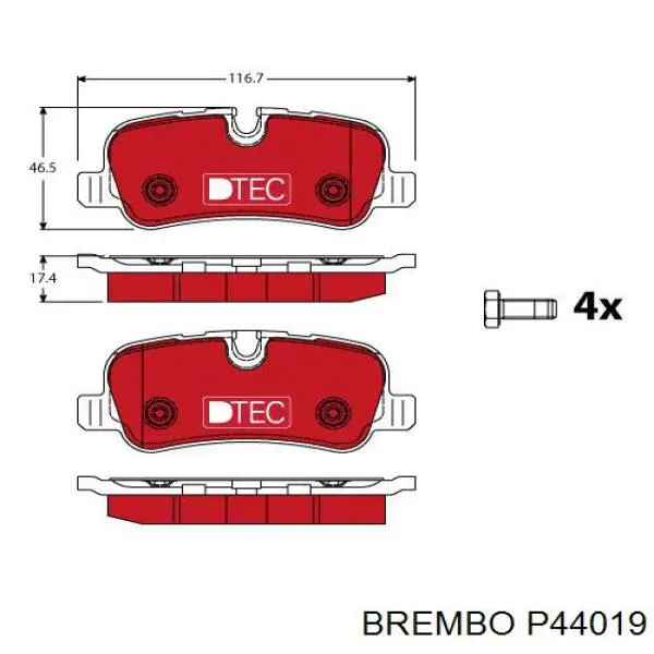 P44019 Brembo колодки гальмові задні, дискові
