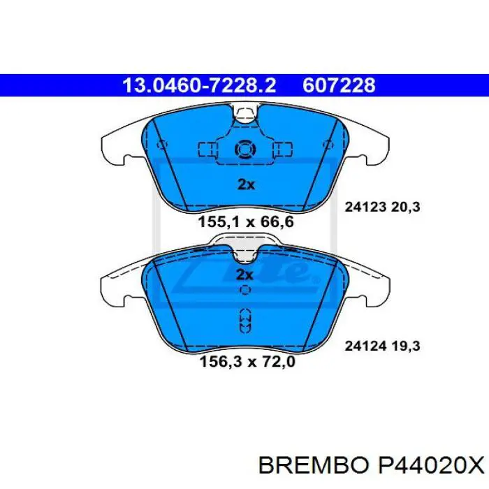 Колодки гальмівні передні, дискові P44020X Brembo