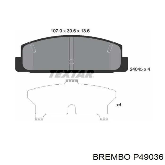 P49036 Brembo колодки гальмові задні, дискові