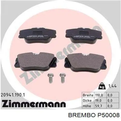 Купити P50008 Brembo Колодки гальмівні передні, дискові