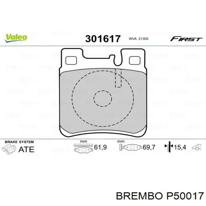 Задні дискові колодки Brembo P50017