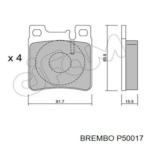 Колодки гальмові задні, дискові P50017 Brembo