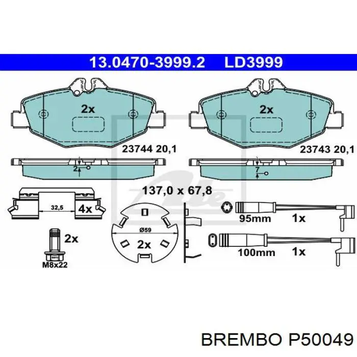 Передні тормозні колодки P50049 Brembo