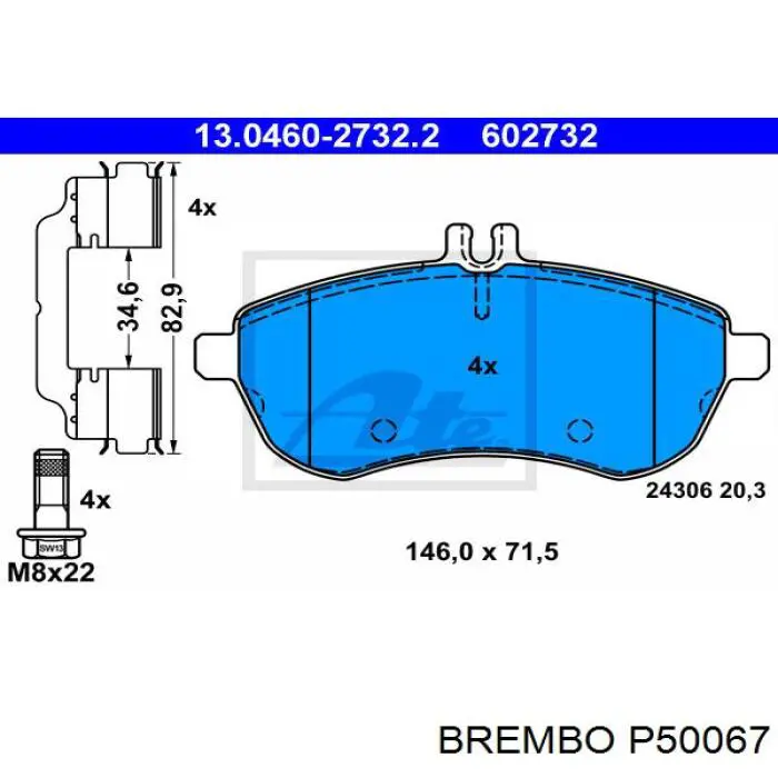 Купити P50067 Brembo Колодки гальмівні передні, дискові