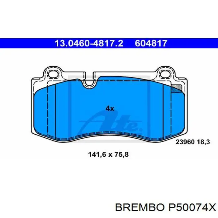 Купити P50074X Brembo Колодки гальмівні передні, дискові