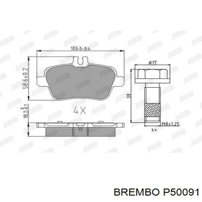 Задні гальмівні колодки P50091 Brembo