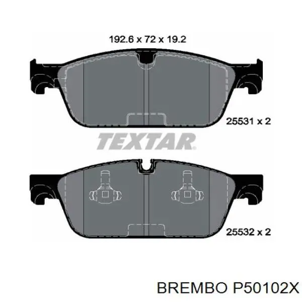 Колодки гальмівні передні, дискові P50102X Brembo