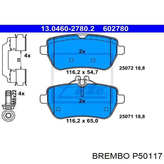 Колодки гальмові задні, дискові P50117 Brembo