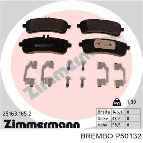 Колодки гальмові задні, дискові P50132 Brembo