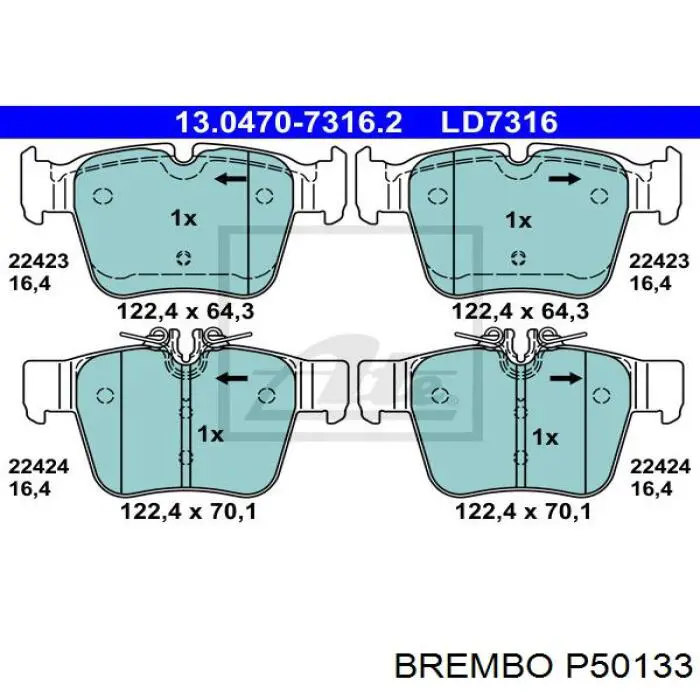 Задні гальмівні колодки P50133 Brembo