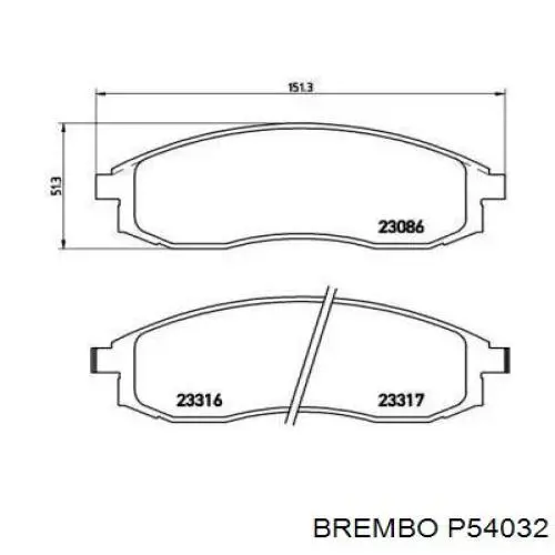 Колодки гальмівні передні, дискові P54032 Brembo