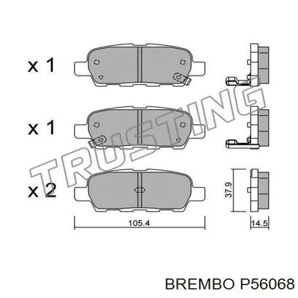 P56068 Brembo колодки гальмові задні, дискові