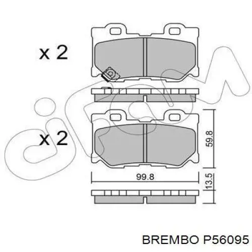 P56095 Brembo колодки гальмові задні, дискові