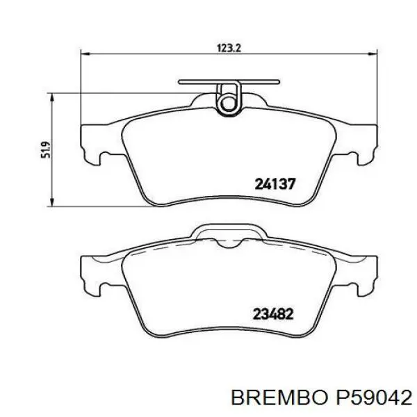 P59042 Brembo колодки гальмові задні, дискові
