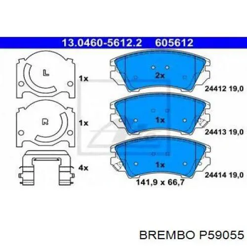 Купити P59055 Brembo Колодки гальмівні передні, дискові