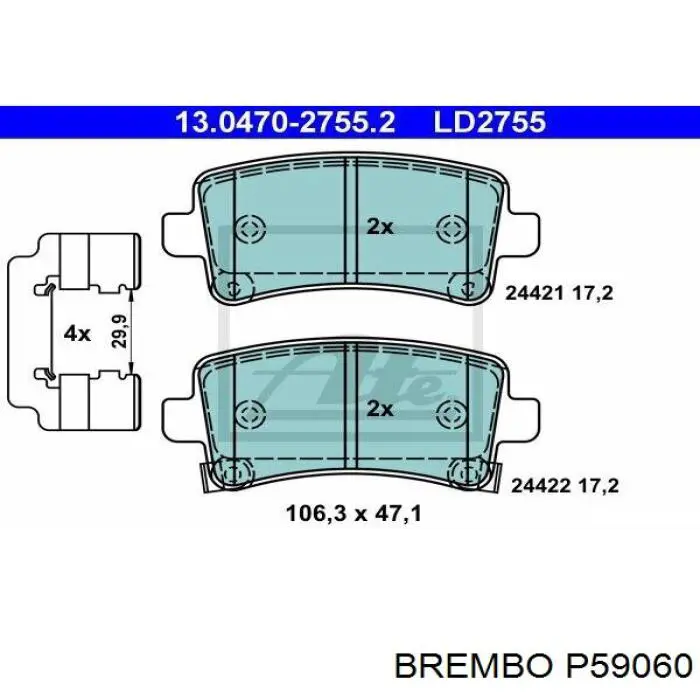 Задні гальмівні колодки P59060 Brembo
