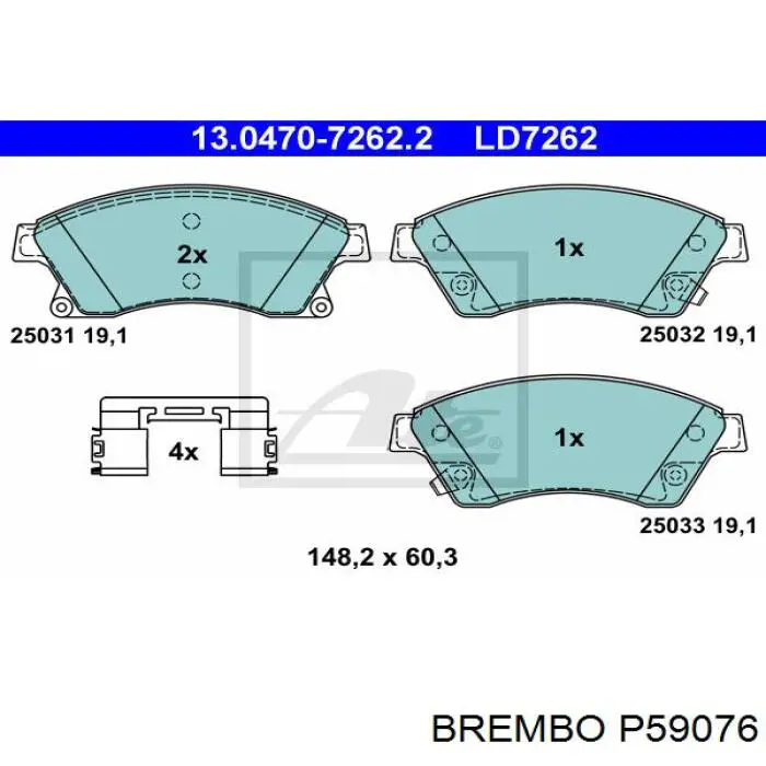 Колодки гальмівні передні, дискові P59076 Brembo