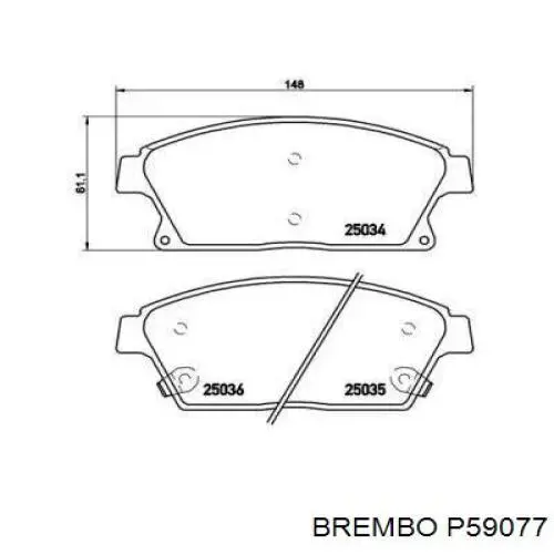Купити P59077 Brembo Колодки гальмівні передні, дискові