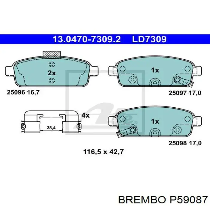 Колодки гальмові задні, дискові P59087 Brembo