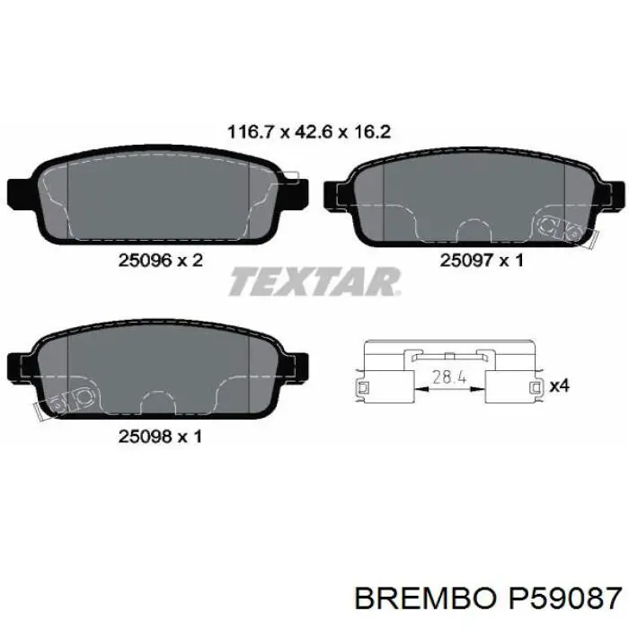 Купити P59087 Brembo Задні колодки
