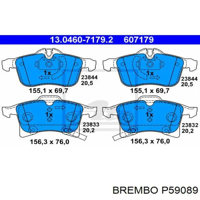 P59089 Brembo колодки гальмівні передні, дискові
