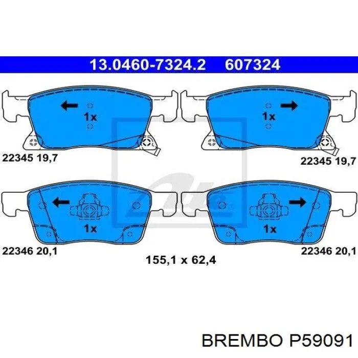 Купити P59091 Brembo Колодки гальмівні передні, дискові