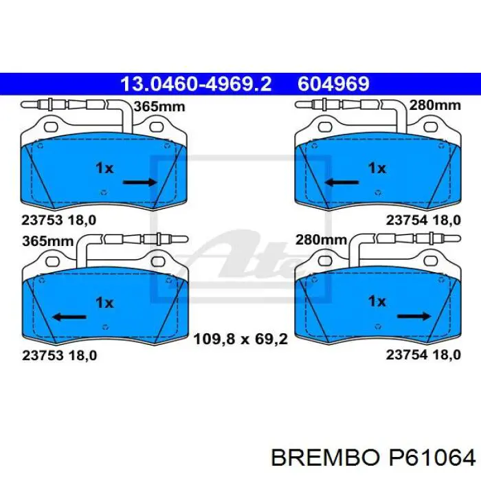 Тормозні колодки Brembo P61064
