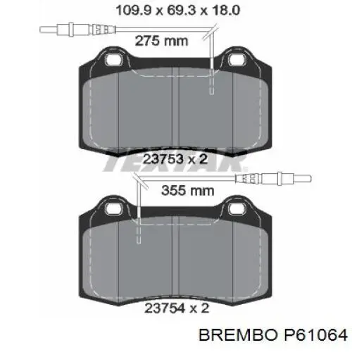 Гальмівні колодки Brembo P61064 ціна, від 24.86 USD