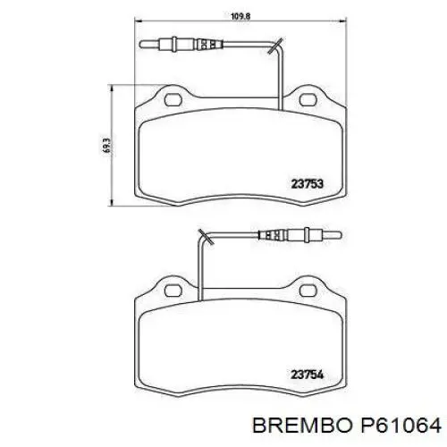Купити P61064 Brembo Колодки гальмівні передні, дискові