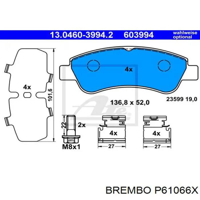 Гальмівні колодки Brembo P61066X ціна, від 18.18 USD