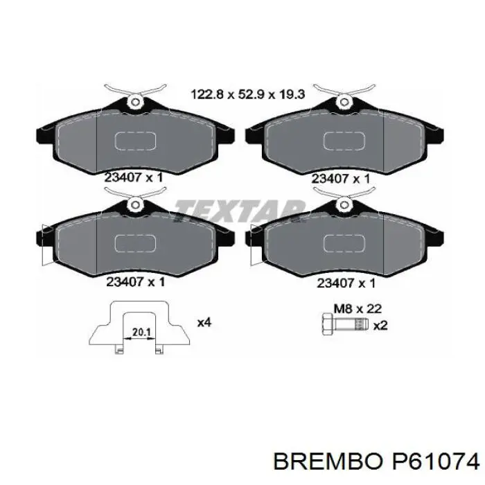 Купити P61074 Brembo Колодки гальмівні передні, дискові