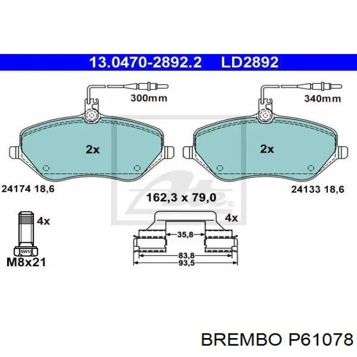 Купити P61078 Brembo Колодки гальмівні передні, дискові