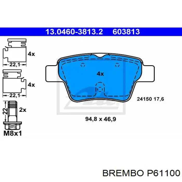 Задні гальмівні колодки P61100 Brembo