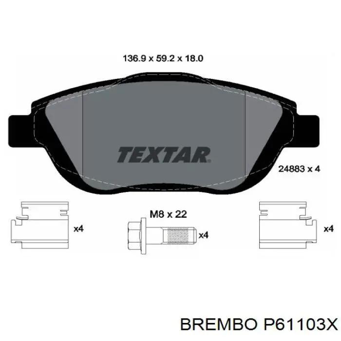 Колодки гальмівні передні, дискові P61103X Brembo