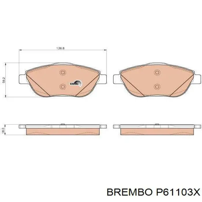Купити P61103X Brembo Колодки гальмівні передні, дискові