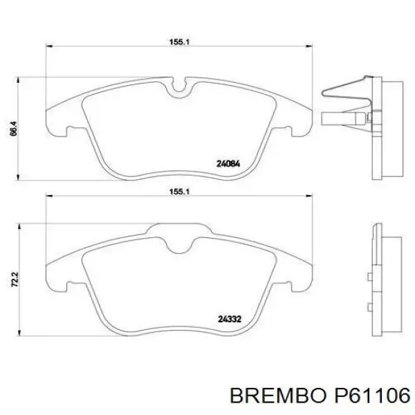 P61106 Brembo колодки гальмівні передні, дискові