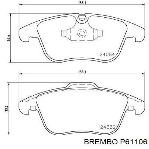 Купити P61106 Brembo Колодки гальмівні передні, дискові