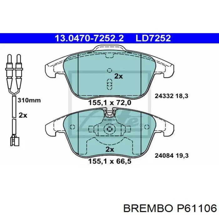 Купити P61106 Brembo Колодки гальмівні передні, дискові