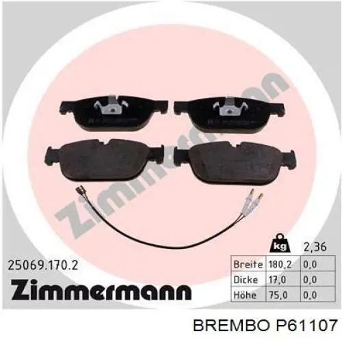 Передні тормозні колодки P61107 Brembo
