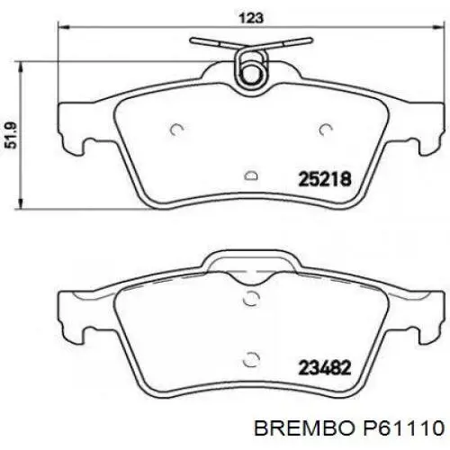P61110 Brembo колодки гальмові задні, дискові