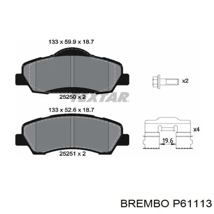Передні тормозні колодки P61113 Brembo