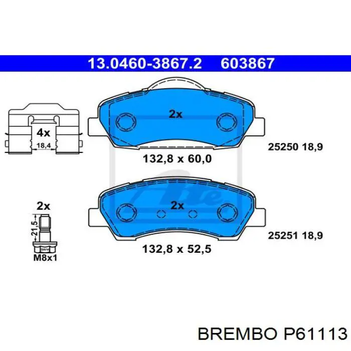 Купити P61113 Brembo Колодки гальмівні передні, дискові